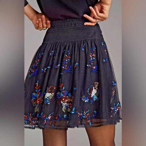 Anthropologie Sequined Tulle Mini Skirt - Picture 1 of 7